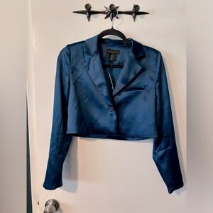 NWT House of Harlow 1960 blue satin cropped blazer